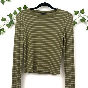 Forever 21 Striped Sleeved Crop Shirt Green SZ M